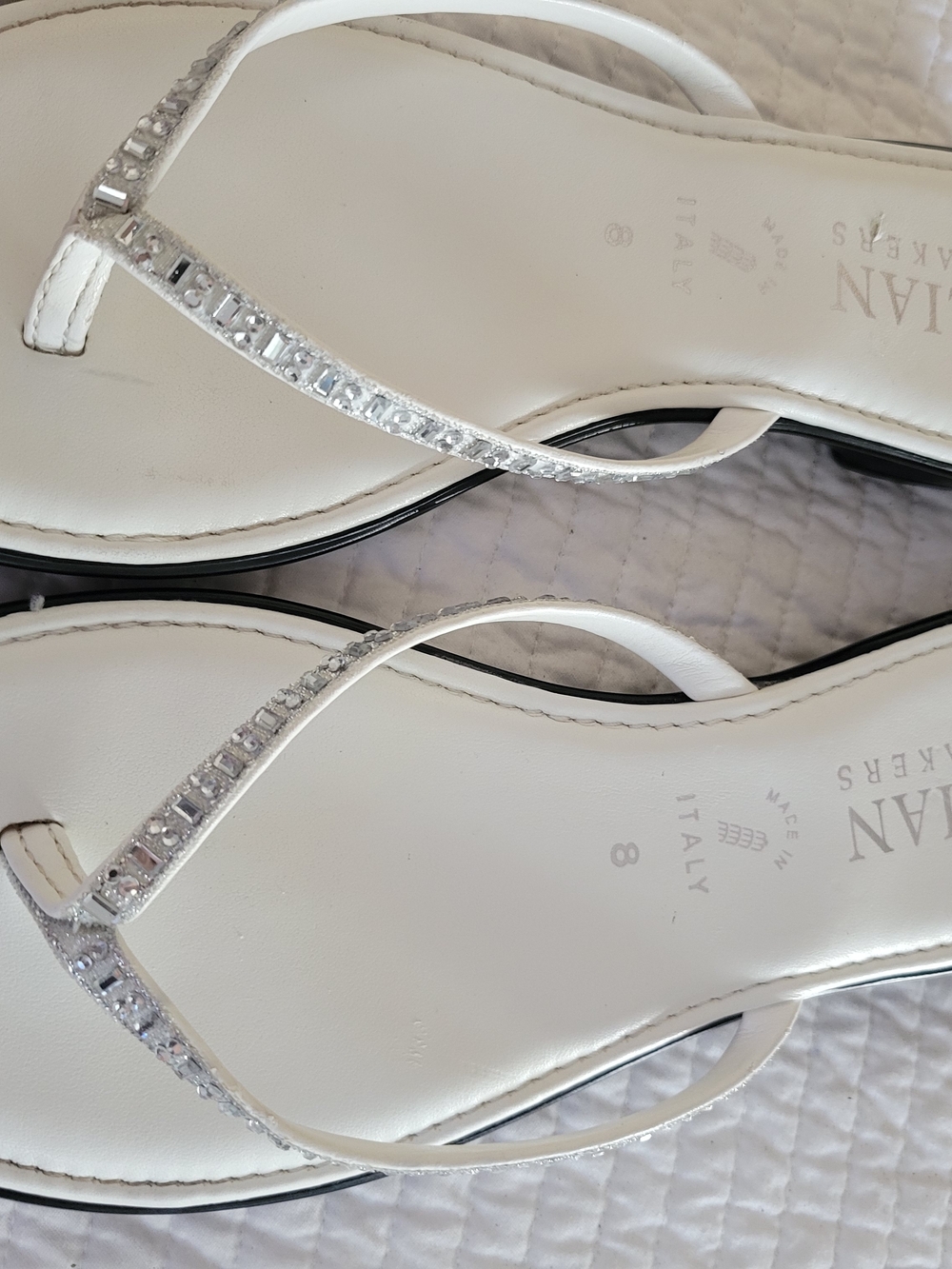 Italian Shoemakers White Crystal-Embellished Thong Sandals
